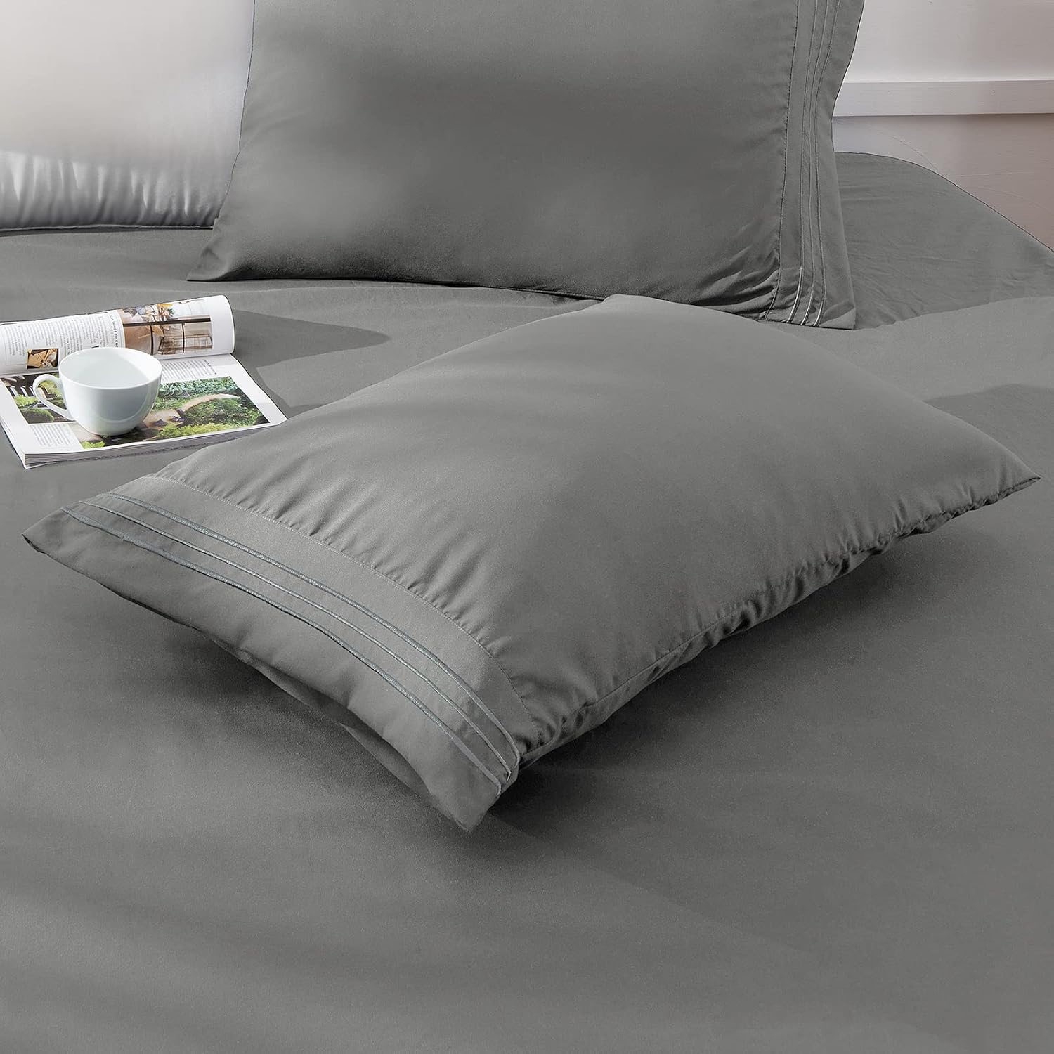 King Size Sheets Set, Ultra Soft Sheets for King Size Bed Deep Pockets, King Bed Sheets, Comfy King Sheet Set, Luxury Wrinkle Free 4Pcs - 1 Fitted Sheet, 1 Flat Sheet, 2 Pillowcases(King, Grey)