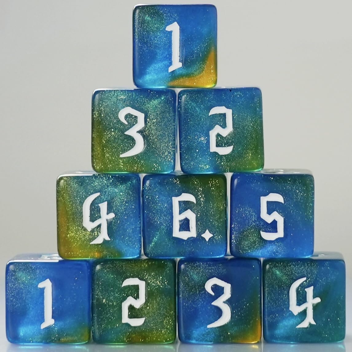 10 PC D6 dice 16mm Acrylic Dice Set for RPG MTG DND Dice Table Games and Board Games (Blue+Coffee)