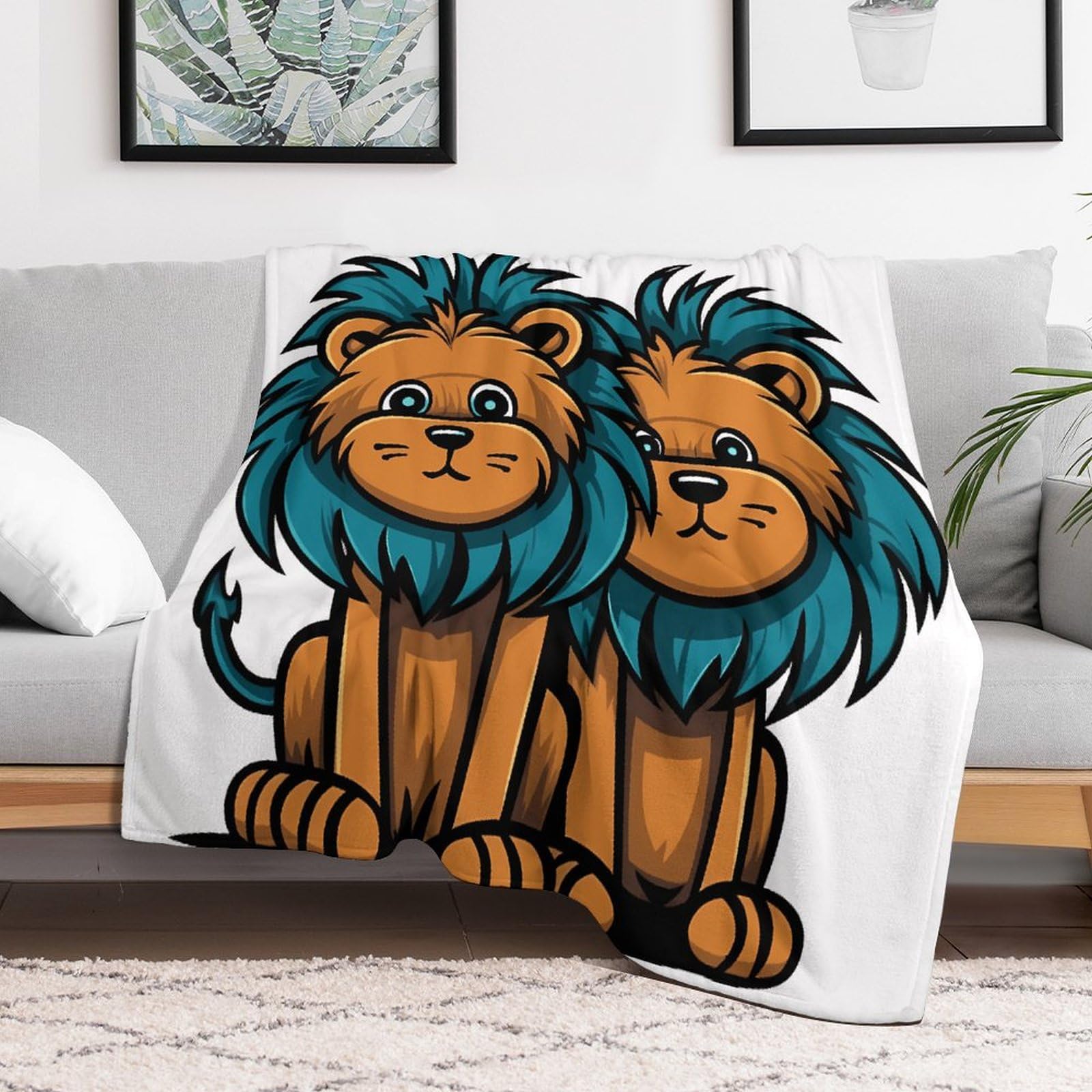 Couverture confortable pour climatisation au salon ou sur le canapé avec grand motif lion