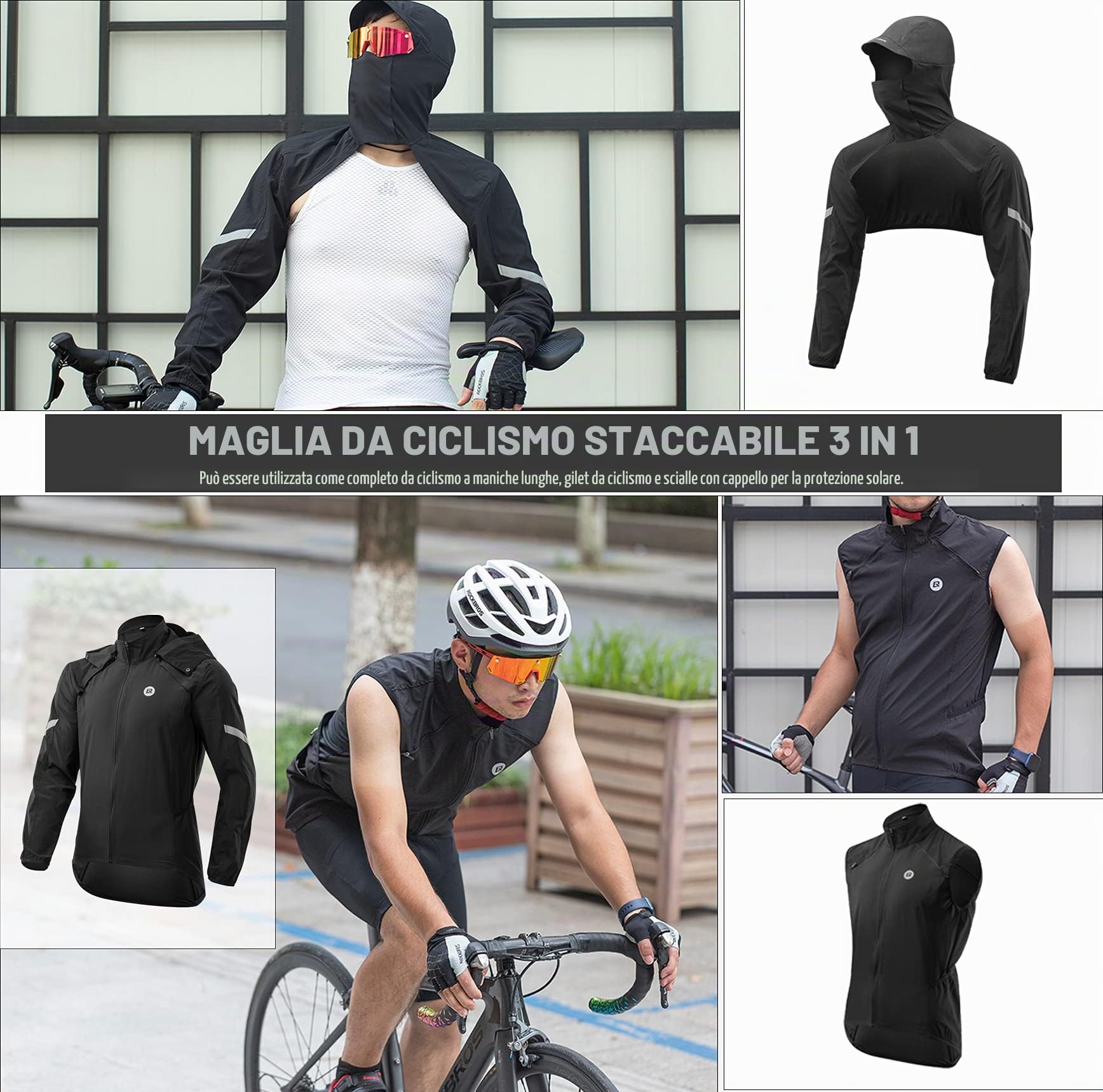 ROCKBROS Giacca Sportiva da Ciclismo, Giacca Traspirante Antivento, Asciugatura Rapida, per Primavera Autunno, Design 3 in 1, Uomo Donna