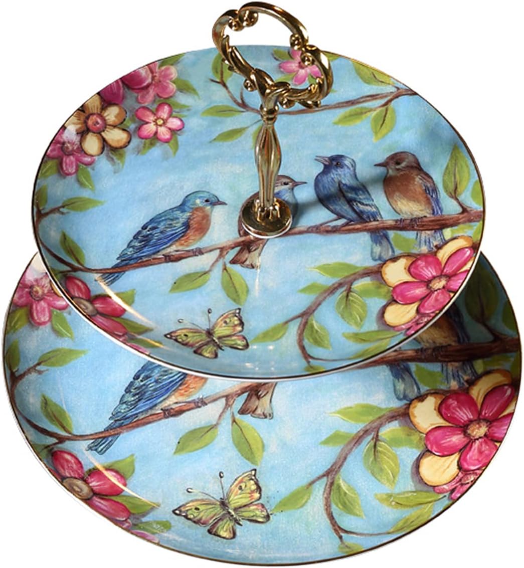 Tiered Stand Tower Cupcake Holder Porcelain Dessert Salad Plates with Non-Slip Base, 2/3 Tier Round Plates Serving Tray for Supermarket Sales Office Tea Party Tiered Tray Stand Desser