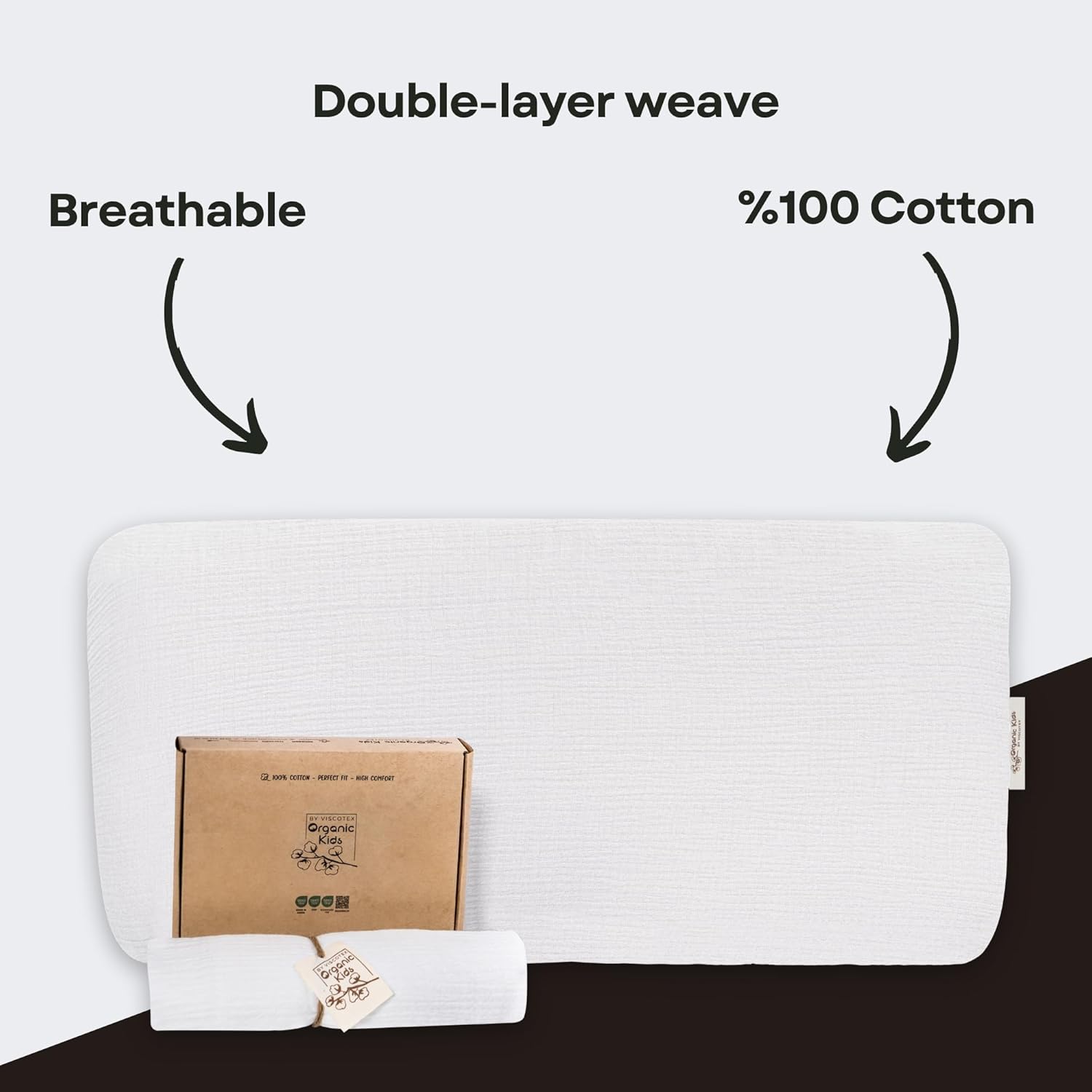 Toddler Pillow Set – Memory Foam Kids Pillow + Muslin Pillowcase, Soft & Breathable, 26x13x2.36 inches, White