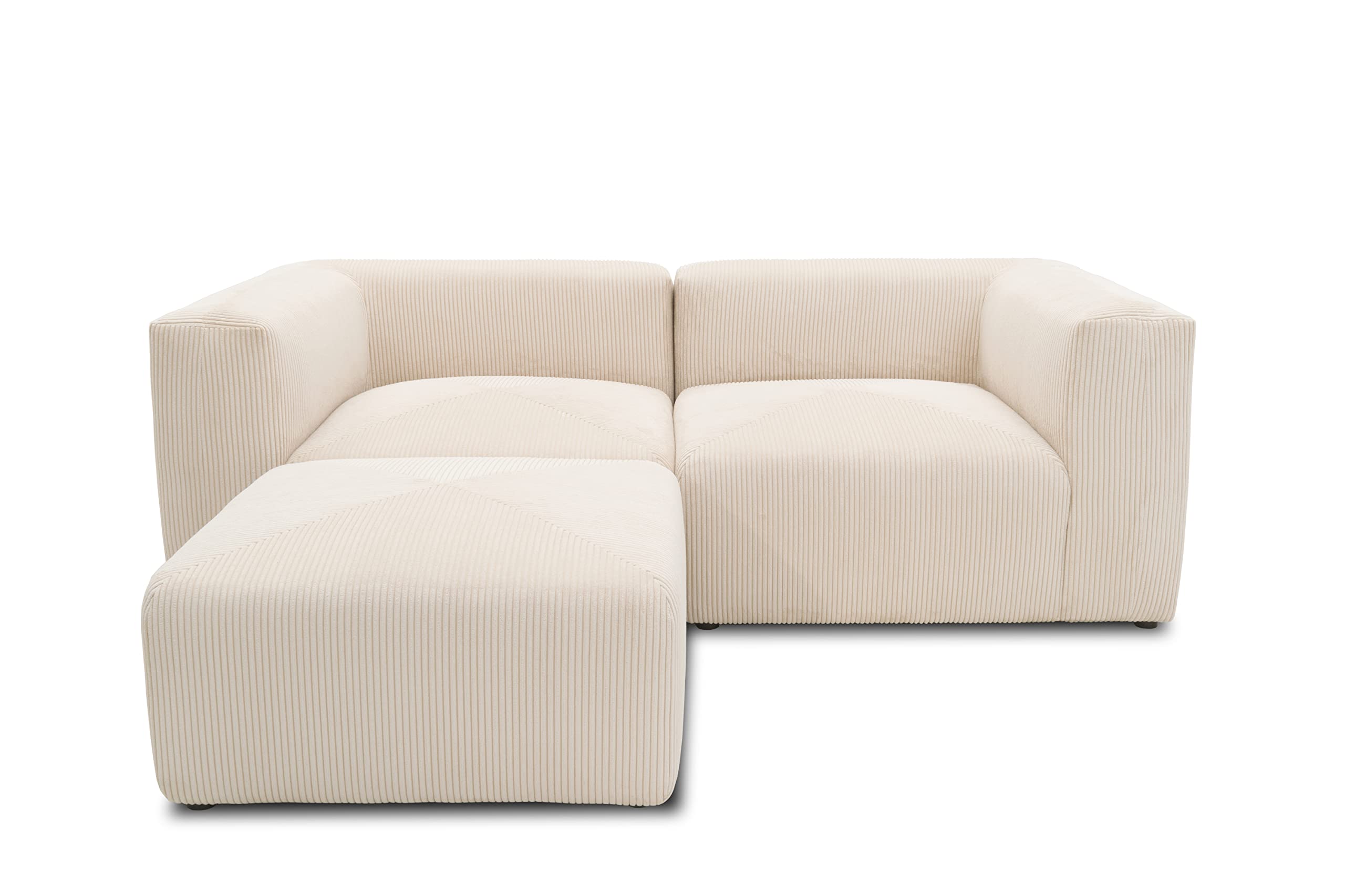 DOMO. collection Malia Canapé d'angle modulable en Velours côtelé en Forme de L composé de 2 fauteuils d'angle et 1 Tabouret rembourré, canapé modulaire, 3 éléments rembourrés, canapé d'angle, 216 x