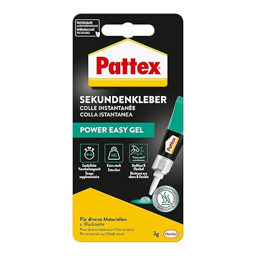 Pattex 1865400 "Power Easy Gel" Superglue, negroverde, 0.11 oz, 3 piezas, PSPS2