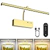 Lightbiz Picture Light, 15.35inch 5400mAh Rechargeable Picture Lights for Wall Battery Operated Wall Lights, 3 Colors Paintings Light Dimmable Art Light for Artwork, Gallery (Gold)