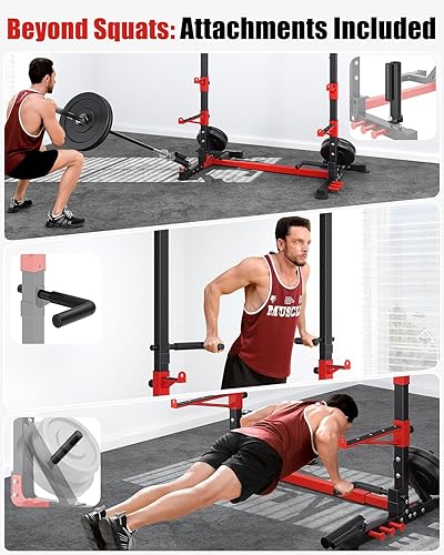 Miniatura 6 de YOLEO Squat Rack with Adjustable Pull-Up Bar & Extended Safety Arms, Multi-Functional Power Racks Squat Stand for Home Gym, Garage &