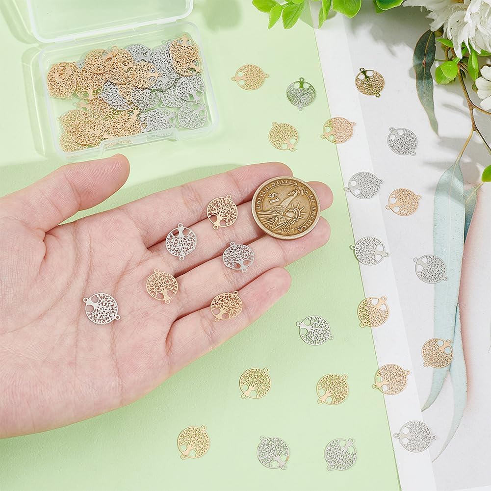 UNICRAFTALE 80Pcs Tree of Life Links Charms 2 Colors Metal Connector Pendants Plant Charms with Round Edge Metal Earrings Necalace Making Charms for Jewelry Making Accessories Hole 0.9mm - Image 4