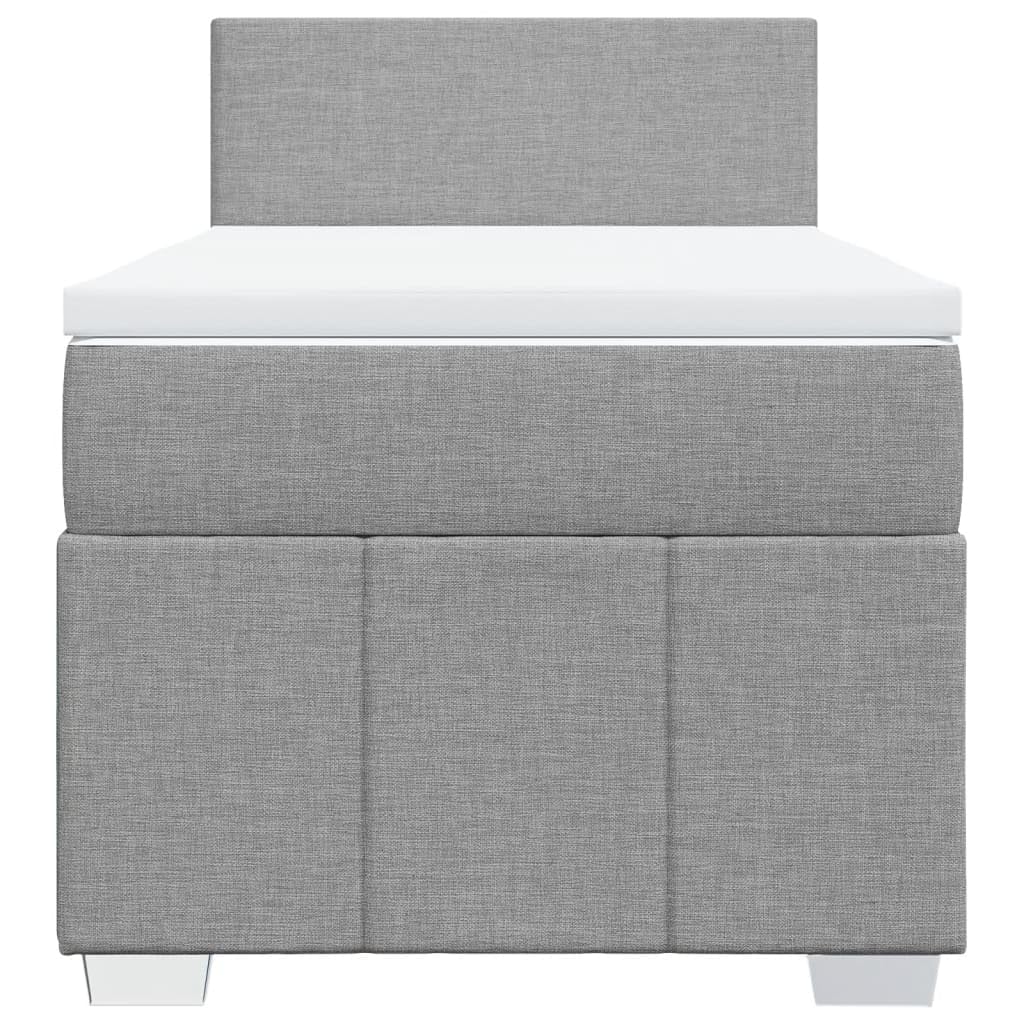 vidaXL Boxspringbett, Einzelbett mit LED Matratze Matratzenauflage, Bettgestell mit Lattenrost Kopfteil, Polsterbett Bett für Schlafzimmer, Hellgrau 90x200cm Stoff