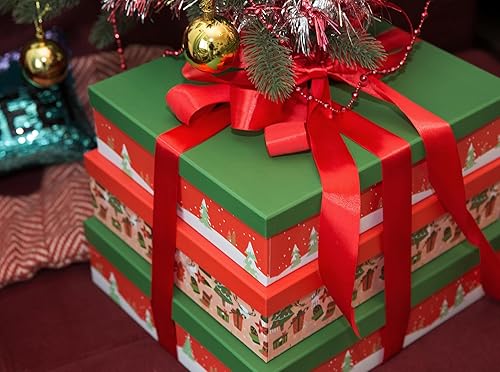 Miniatura 2 de Soul & Lane Cajas de almacenamiento de cartón decorativas de Navidad (juego de 3) cajas de almacenamiento de fotos anidables con tapas, pequeñas