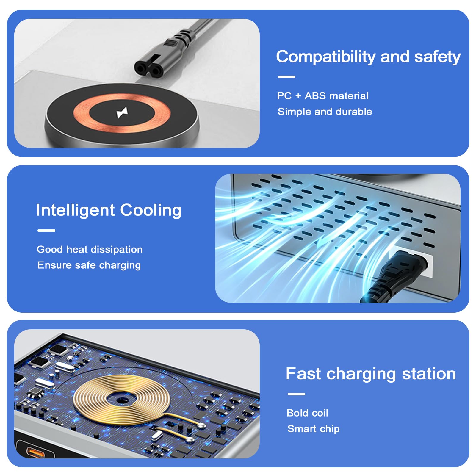 Chargeur Intelligent Multifonctionnel 140 W avec indicateur d'absorption magnétique, Chargeur USB-C 8 Ports avec PD 3.0 et QC 3.0 (65 W), Chargeur sans Fil magnétique, écran LCD