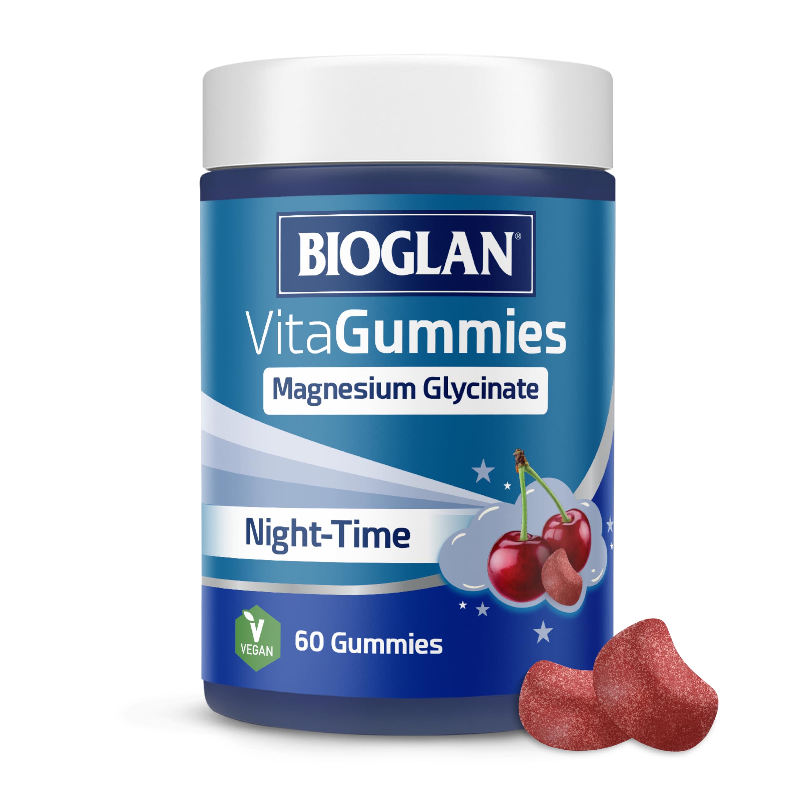 Bioglan VitaGummies Pure Magnesium Glycinate Night-Time Gummies, 100mg Magnesium Bisglycinate, Sugar Free Cherry, Vegan, Adults 16+, 60 Soft Gummies
