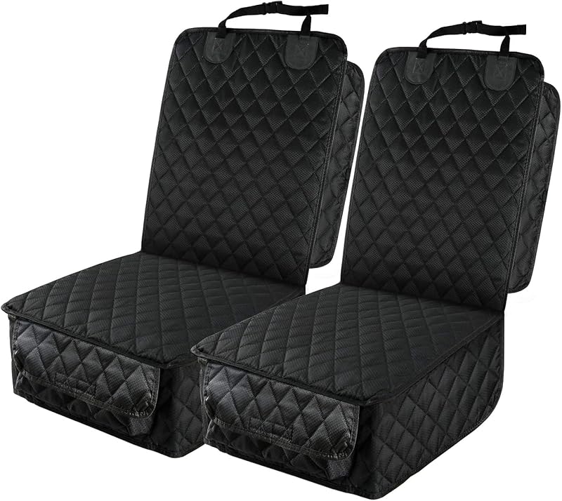 PETICON Waterproof Front Seat Car Cover 2 Pack, Full Protection | Dog Car Seat Cover with Side Flaps, Nonslip Scratchproof Captain Chair Seat Cover Fits for Cars, Trucks, SUVs, Jeep, Black