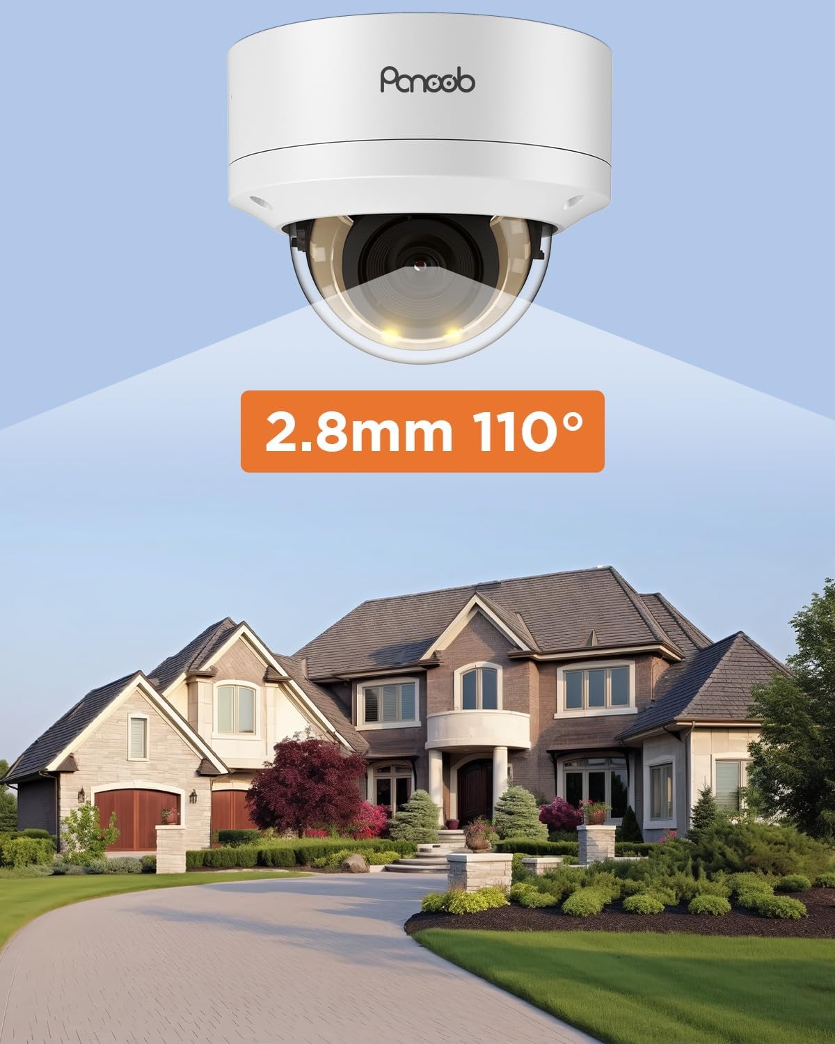 5MP PoE Vandal-Proof Dome Camera, 2-Way Audio, H.265 Outdoor Security IP PoE Camera, Human Vehicle Detection, Color Night Vision, IK10 IP67 110° Wide Angle 2.8mm Lens, PD54YA1-5MDL (Not PTZ)