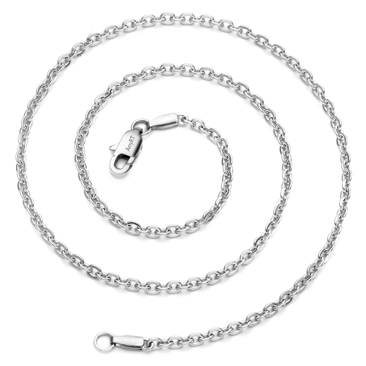 AmyRTJewelry 3mm Titanium Steel Cable Chain Silver Necklaces for Women 16 to 30 in