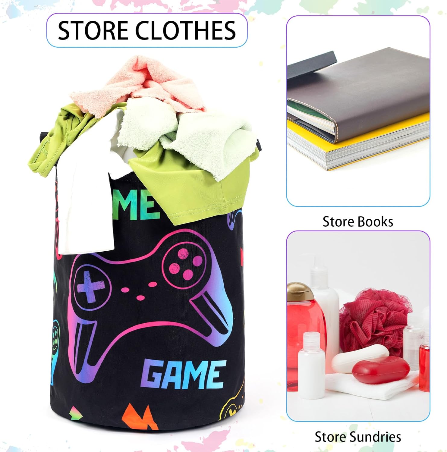 Zhehao 2 Pcs Gamer Laundry Basket Boys Hamper Kids Gaming Storage Basket Hamper Clothes Organizer Toy Storage for Bedroom Bathroom Gamer Room Decor(Fresh)