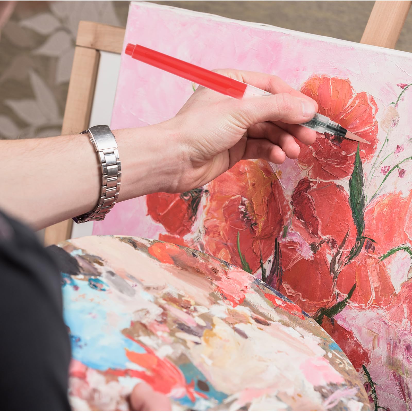Set di 12 penne a pennello in plastica ricaricabili per acquerelli, con punte in nylon, per pittura artistica, calligrafia, scrittura