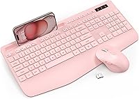 Vista 10 de Combo de teclado y mouse inalámbricos, teclado ergonómico de tamaño completo con reposamuñecas, soporte para teléfono, modo de suspensión, combo
