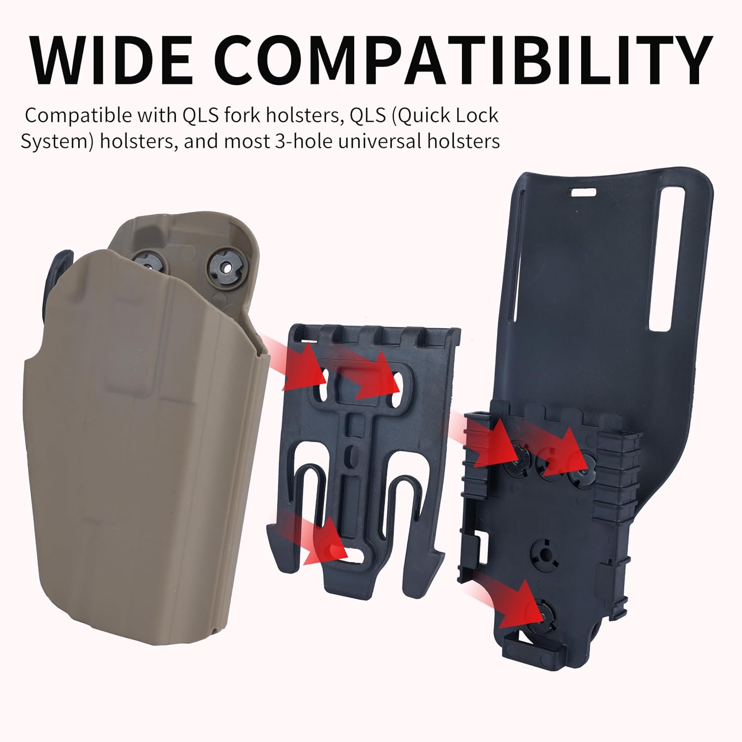 Quick Locking System Kit (QLS Kit), QLS 19 Locking Fork and QLS 22L Receiver Plate for Drop Leg Holster, Duty Belt and Low Ride Universal Belt Loop