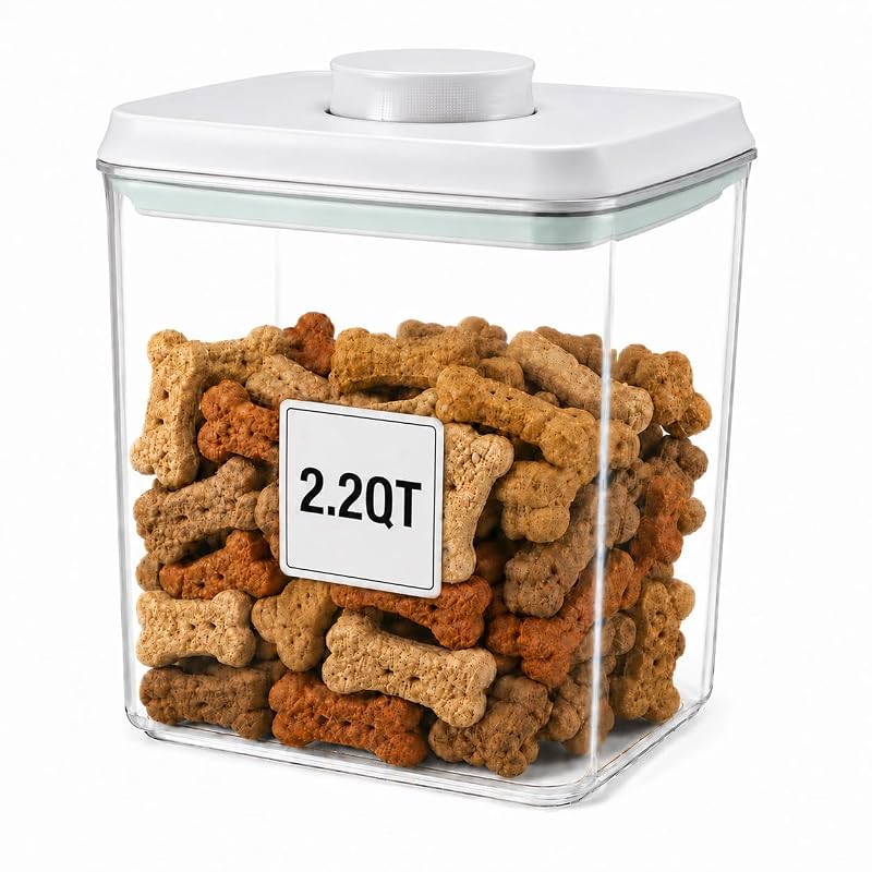 Pote hermético para ração e petiscos de cães e gatos USYOGO com abertura por toque, empilhável, 2 L