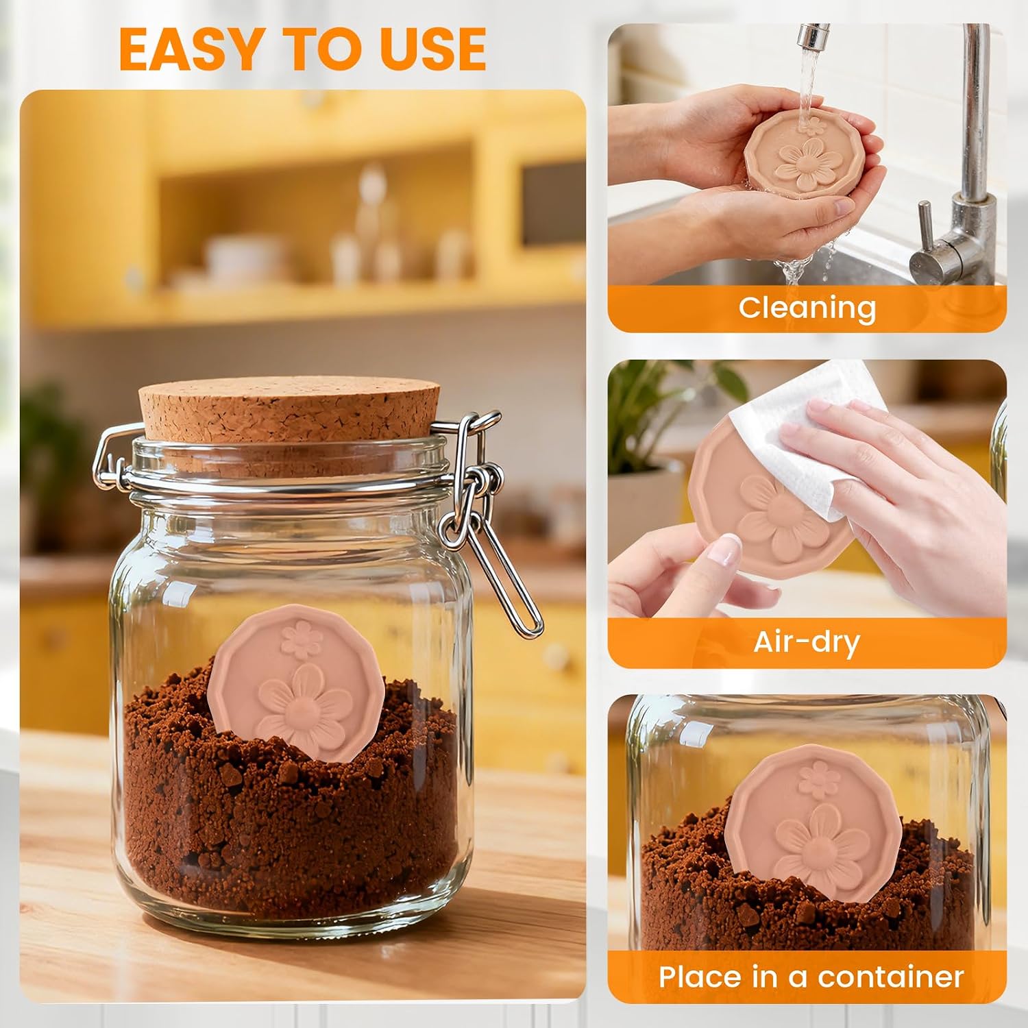 4 Pack Terracotta Brown Sugar Saver, Brown Sugar Saver and Softener Disc, Brown Sugar Keeper Disc to Maintain Food Moisture in Storage Container