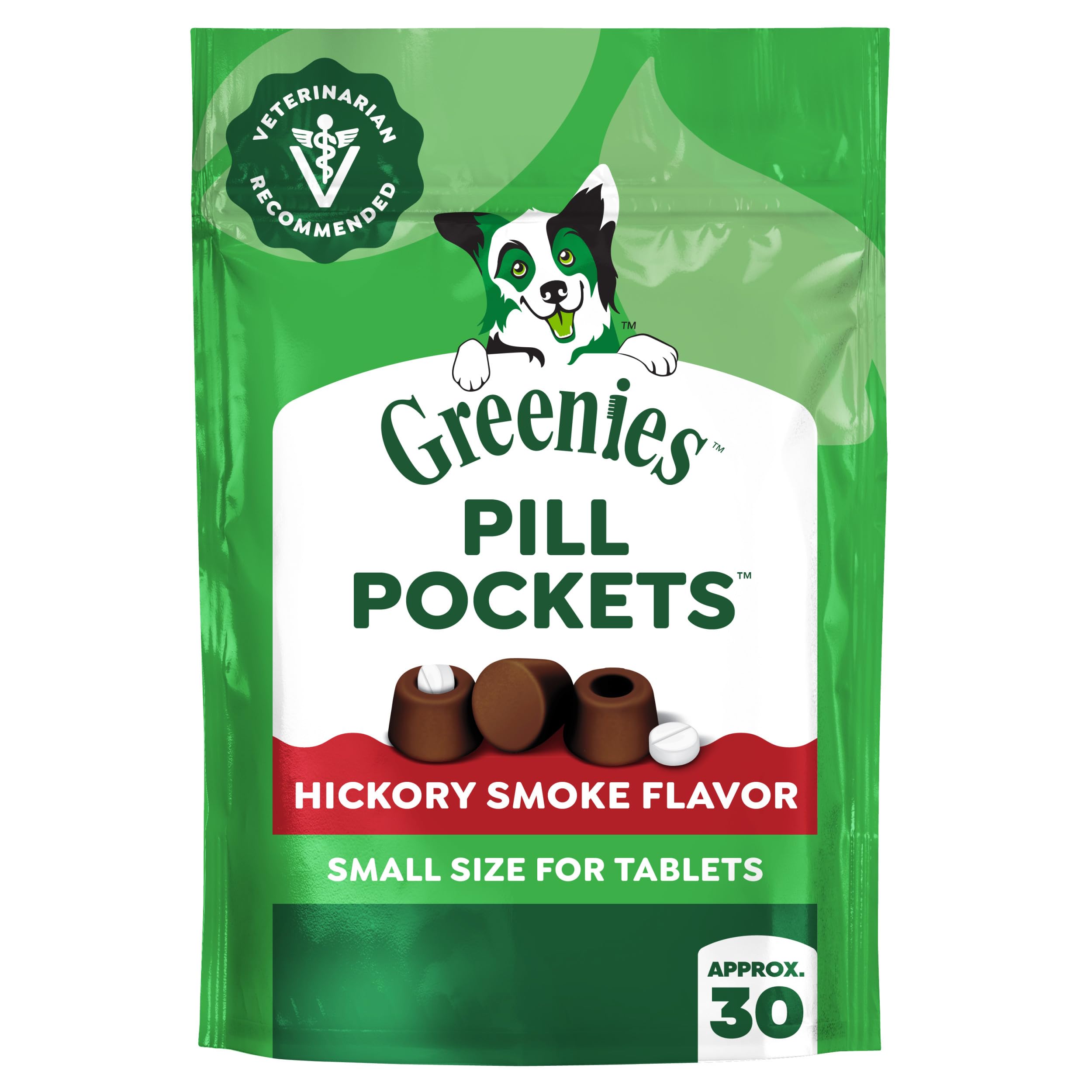 GREENIES PILL POCKETS Soft Dog Treats, Hickory Smoke, Tablet, one (1) 3.2-oz. 30-count pack of GREENIES PILL POCKETS Treats for Dogs #1 vet-recommended choice for giving pills — image 1