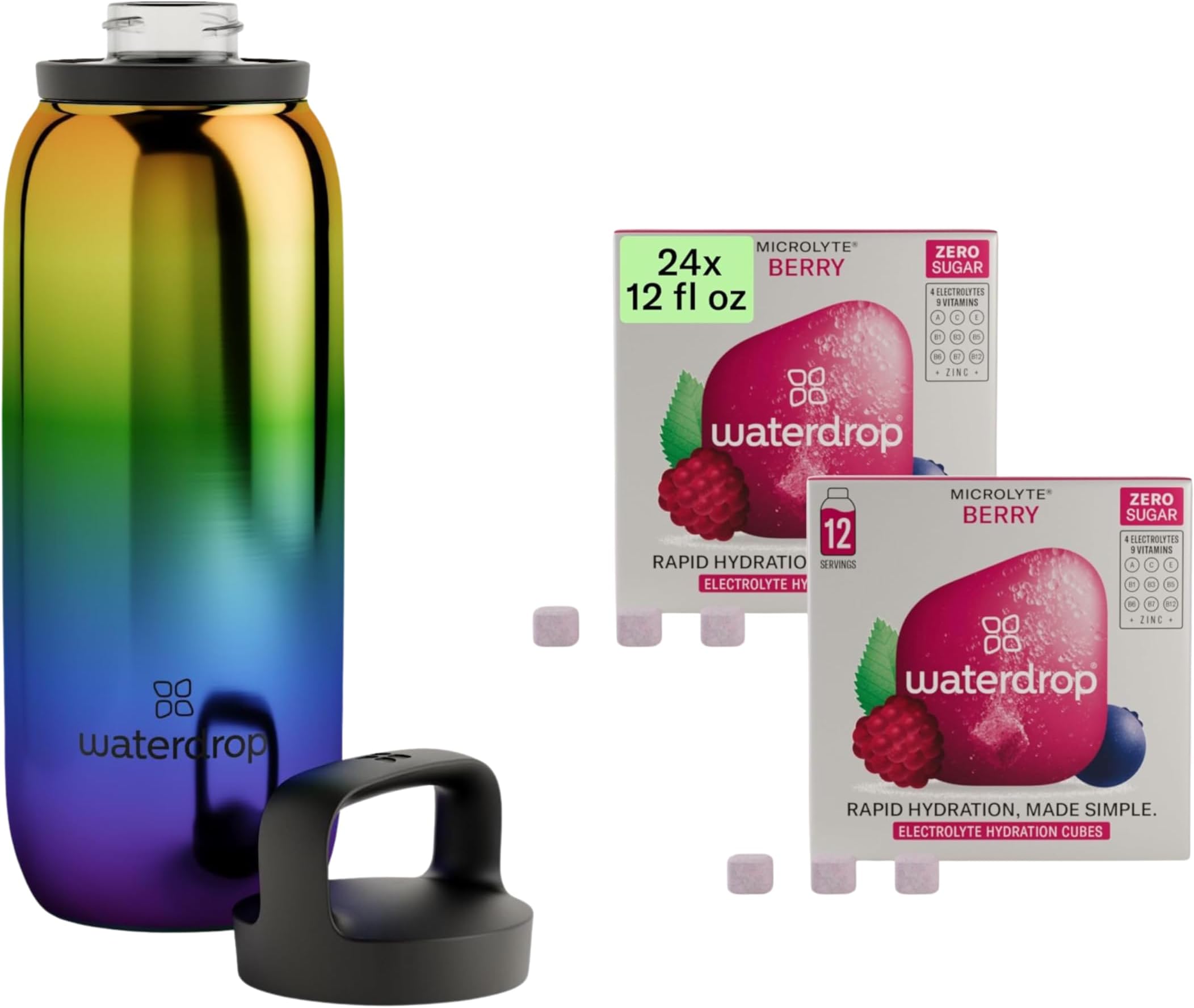 Waterdrop Microlyte Berry Electrolyte Hydration Cubes & 20 oz Stainless Steel Vacuum Insulated Water Bottle