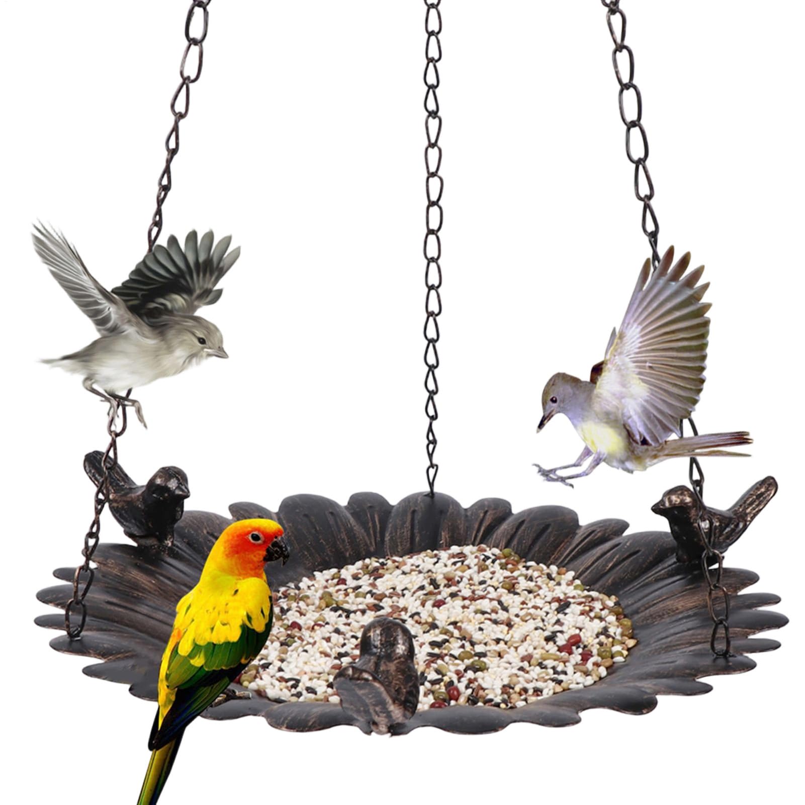 Mangeoire oiseaux extérieur en fer forgé avec grand plateau suspendu déco jardin