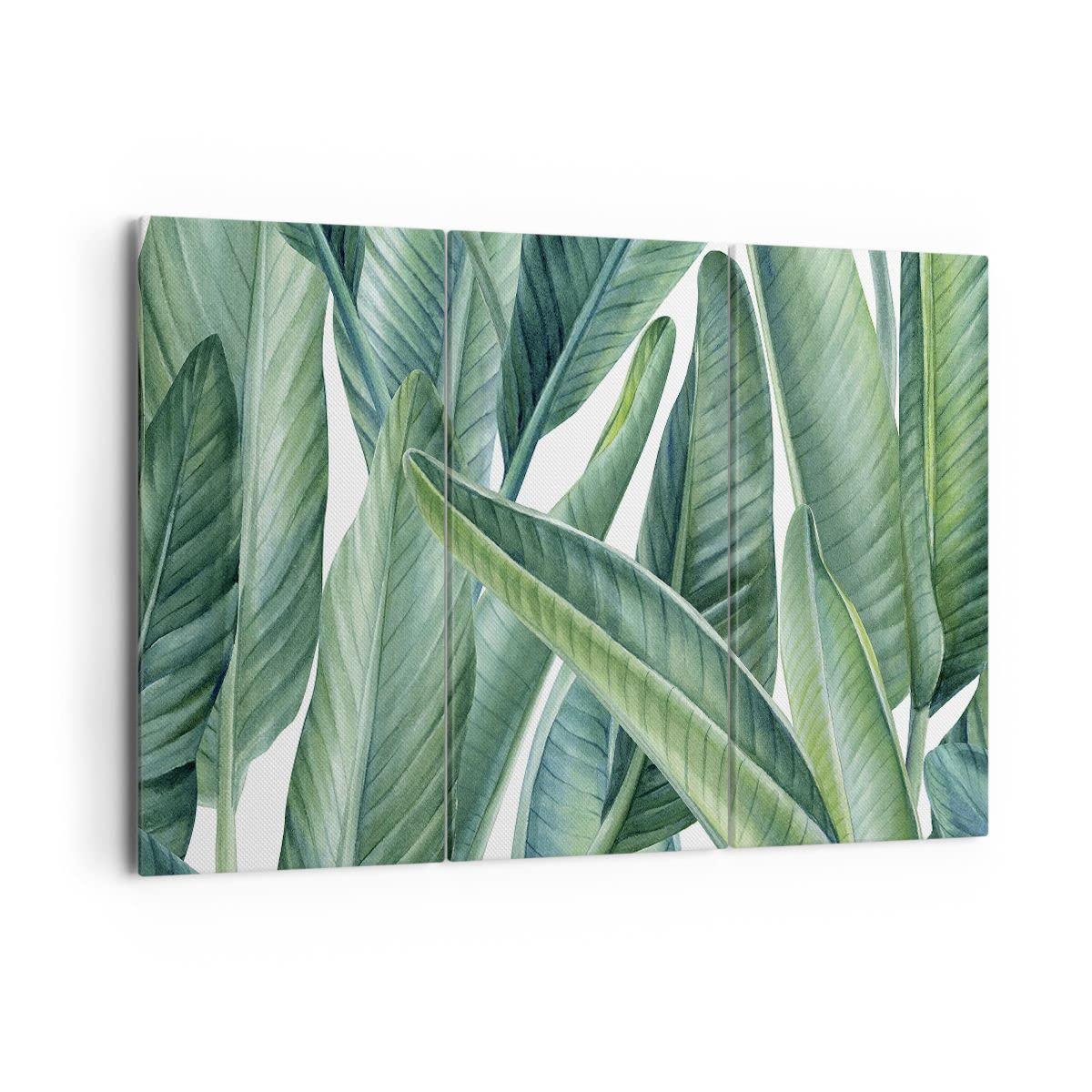 Lienzos decorativos 165x110cm Cuadro Sobre Lienzo Moderno exótico hojas verde Grande XXL Dormitorio Cuadros Pared Imágenes Tríptico 3 Piezas Cuadros Decoracion Salon Wall Art Prints CE165x110-4258