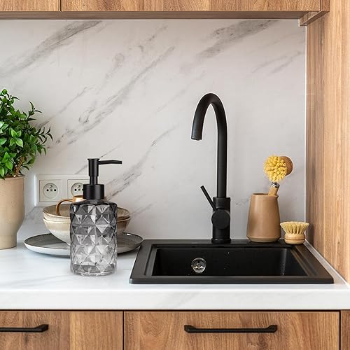 Miniatura 5 de Dispensador de jabón de vidrio con bomba de plástico, 1 paquete de 11 oz con diseño de diamante degradado dispensador de jabón negro para líquido de