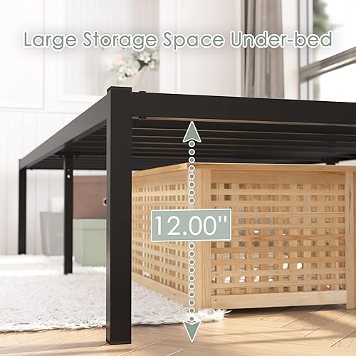 Miniatura 15 de Weehom Marco de cama de tamaño matrimonial de 16 pulgadas, plataforma de metal, no necesita somier, base de colchón, soporte de listones de acero