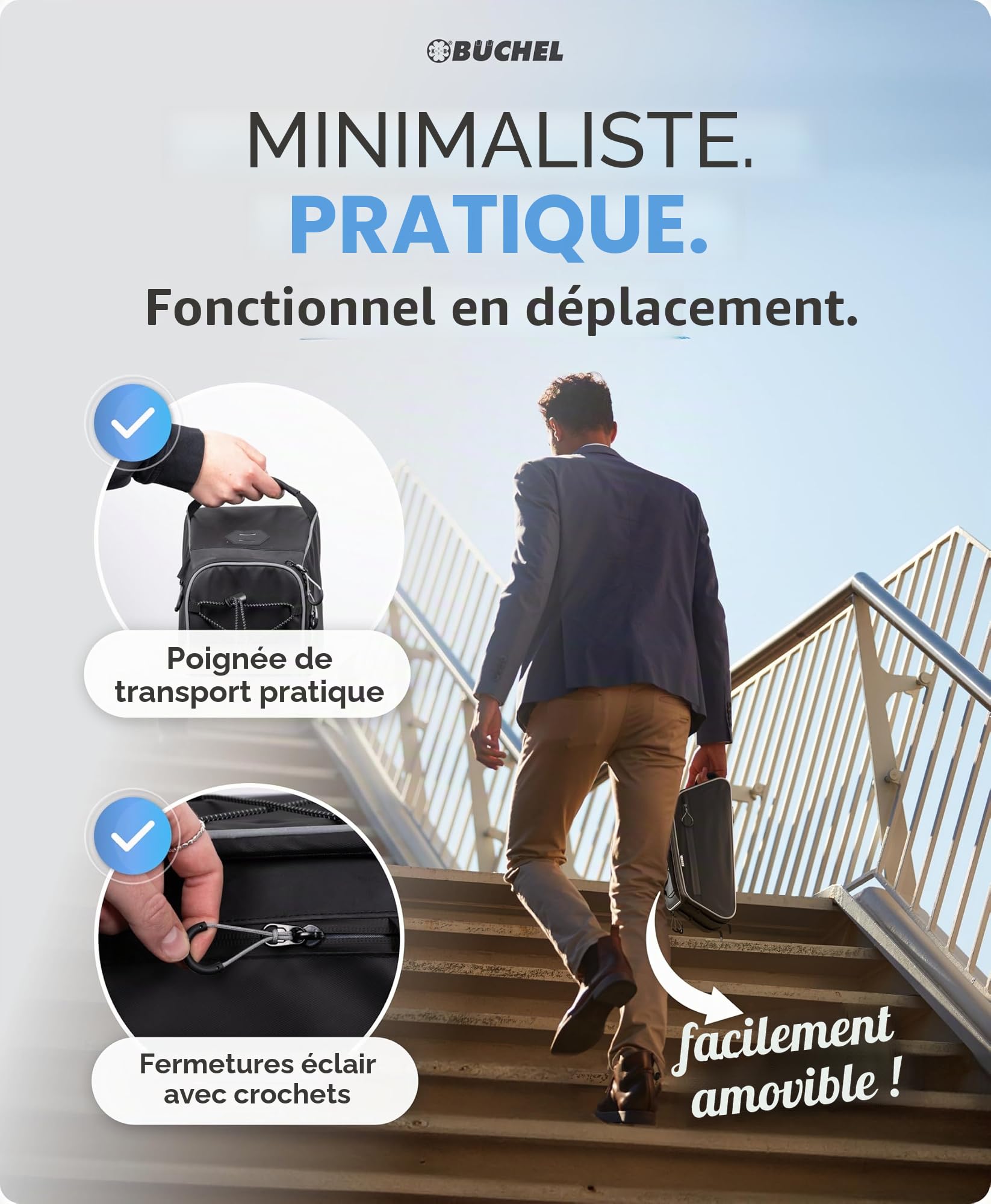 Büchel Sacoche de vélo pour Porte-Bagages - Sacoche de vélo étanche et réfléchissante avec Housse de Protection Contre la Pluie - Sacoche compacte avec Espace de Rangement Bien pensé pour vélos