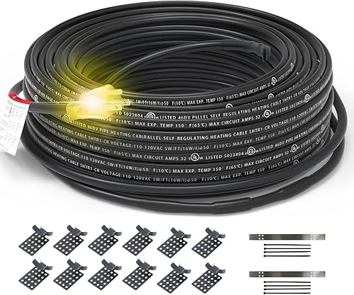 Miniatura 9 de HEATIT PLSR1 50 pies 120 V Cable de calefacción autorregulable de grado industrial y comercial, diseño de uso a largo plazo, resistente, húmedo o