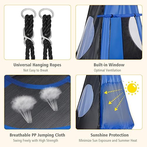 Miniatura 3 de Costzon Juego de tienda de campaña 2 en 1 para niños, silla colgante desmontable, hamaca nido para niños y niñas, niños al aire libre interior