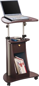 Techni Mobili Sit-to-Stand Rolling Adjustable Storage Medical Laptop Computer Cart, Chocolate, B005 | Adjustable height rolling laptop cart with storage, open shelf, wheels, sit to stand ideal for podium office medical use