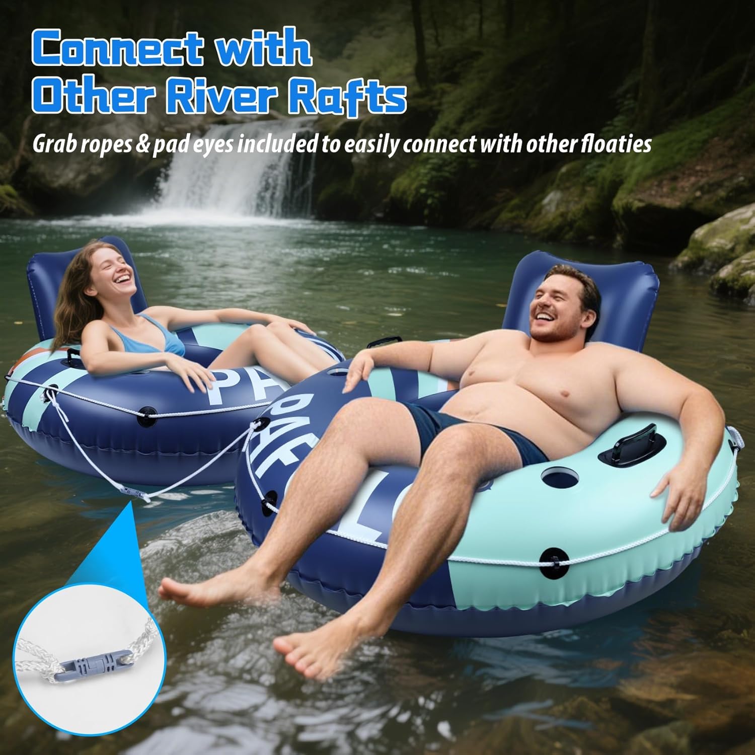 Inflatable River Tube Float, 53‘’Pool Float Adult, River Tubes for Floating Heavy Duty with Mesh Bottom, Water Tubes for Beach Lake Rafting, Comfortable Backrest & Cup Holders,450 lbs Weight Capacity