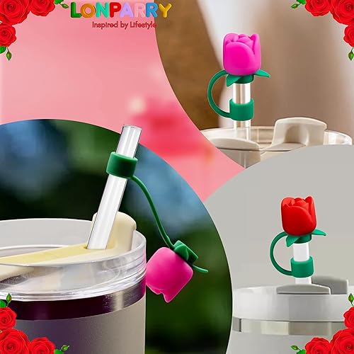 Miniatura 10 de Paquete de 4 tapas de popote para copa Stanley, funda de popote de silicona para popotes Stanley de 0.4 pulgadas/0.394 in, adornos de popote 2 tazas