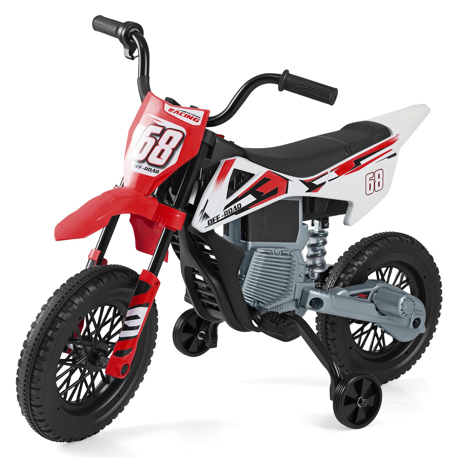 GOPLUS Moto Électrique Enfants 12 V avec Batterie,2 Roues Amovibles, Voiture Electrique Enfant avec Musique sans Fils, Amortissement, Charge 30 kg, 3-5 km/h, pour Enfants de 3-8 Ans (Rouge)