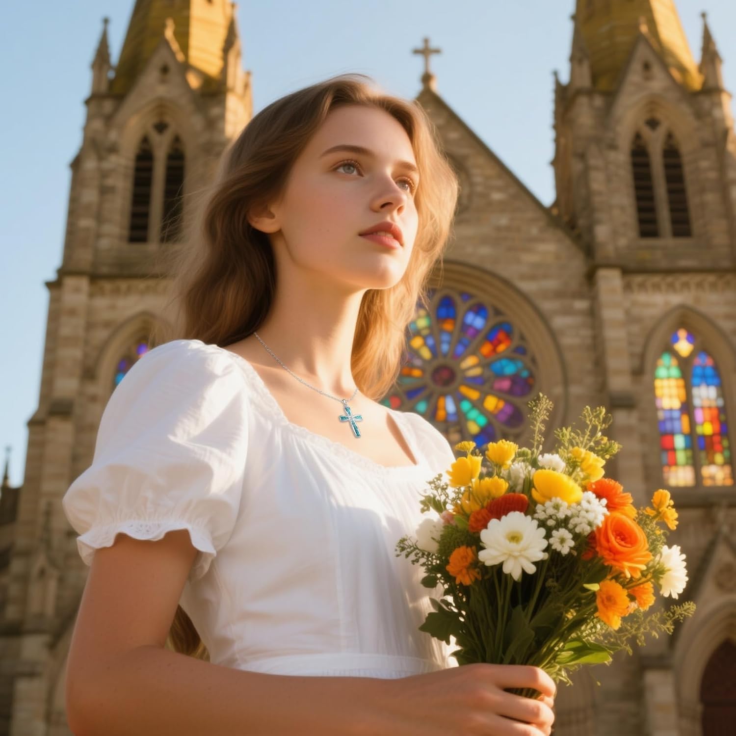 Sterling Silver Turquoise Cross Necklace for Women Turquoise Jewelry Cross Pendant Necklace Jewelry Gift for Women - Image 3