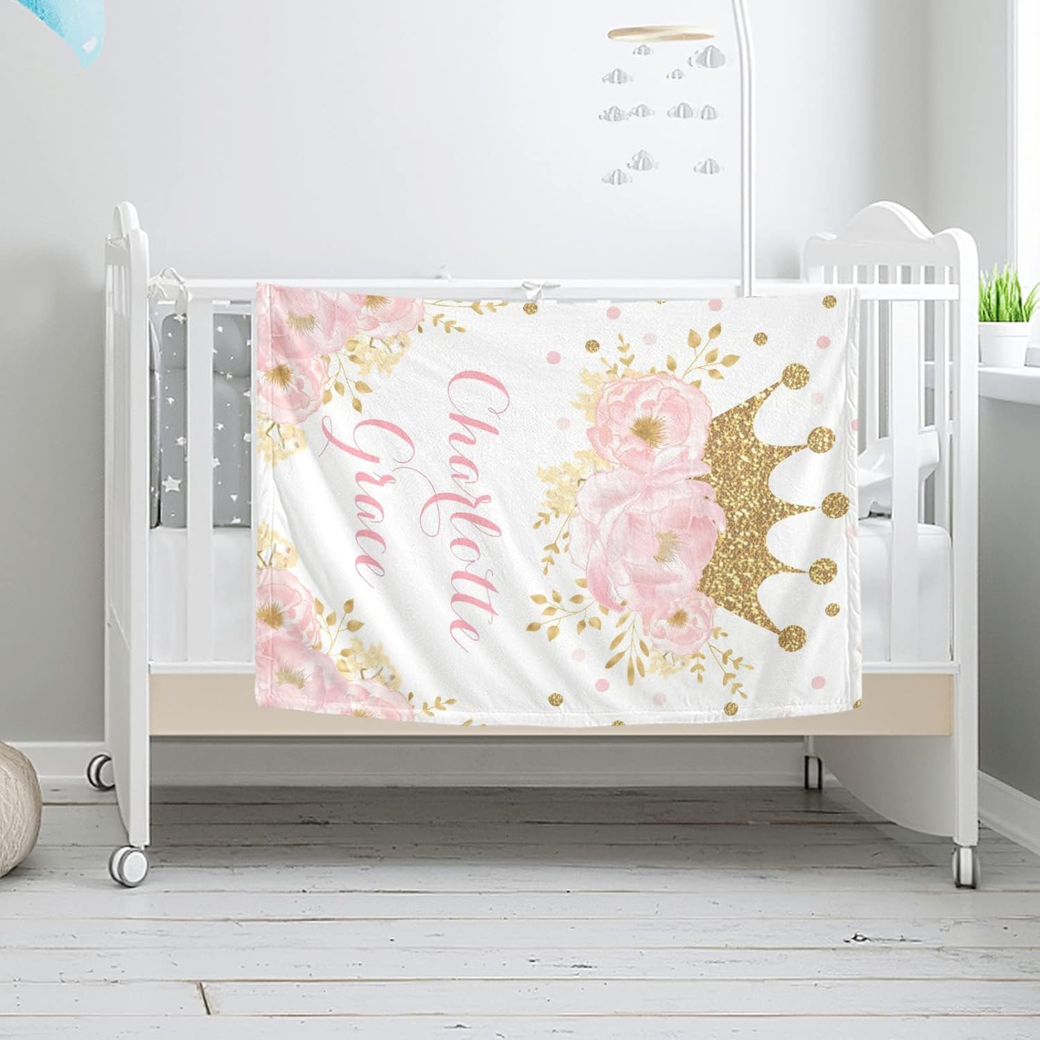 Personalized Baby Blankets Custom Baby Blanket for Girls with Name Personalized Baby Gifts for Girls Pink Soft Girl Blanket - Pink Floral Crown 50x60in