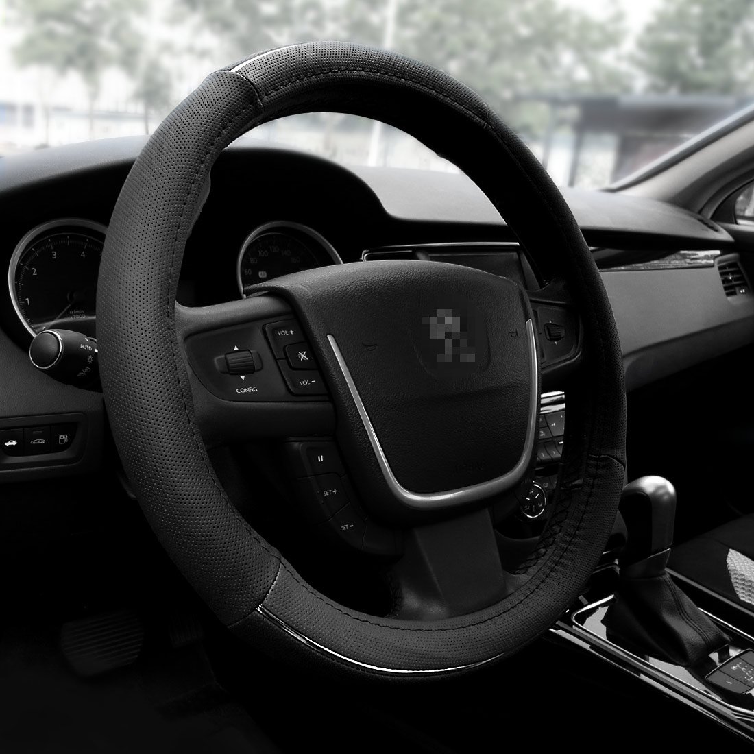 AOTOMIOUniversal Black Steering Wheel Cover fits Most Cars Diameter of 15' Breathable