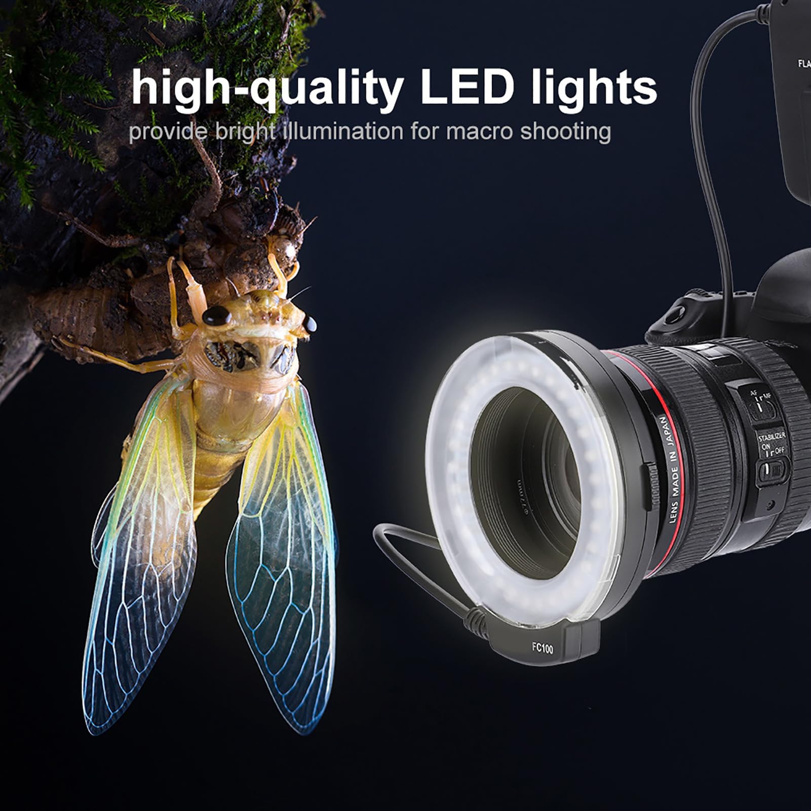 VBESTLIFE Kit Luce di Riempimento, FC-100 5000K 7 Livelli Kit di Illuminazione Fotografia Anello Luminoso per Richiede 4 Batterie AA (Non Incluse)