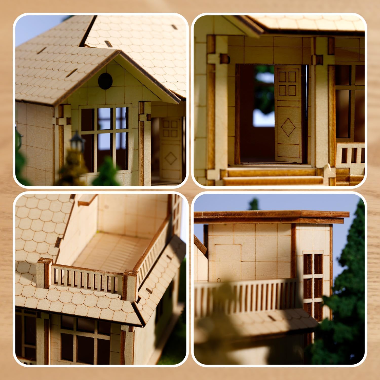 3D Wooden House Puzzles for Adults,DIY Color Modern Villa Wooden Model Kits,Creative Art Ornaments,Gift on Birthday,Christmas