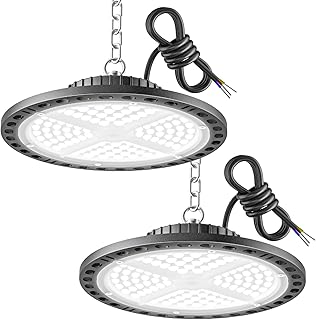 YIQIBRO LED Hallenstrahler Garagenbeleuchtung 100W 2 Stücke - 10000LM LED UFO Hallenbeleuchtung mit 11.8in Metallkette, Treiber, 6500K IP65 Werkstatt Deckenleuchte für Lagerhalle Fabriken