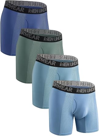 Mens 4-Pack Big & Tall L-5XL Underwear Boxer Briefs Fly,Cooling Mesh Zone, Long-leg,Moisture-Wicking Underwear Pack