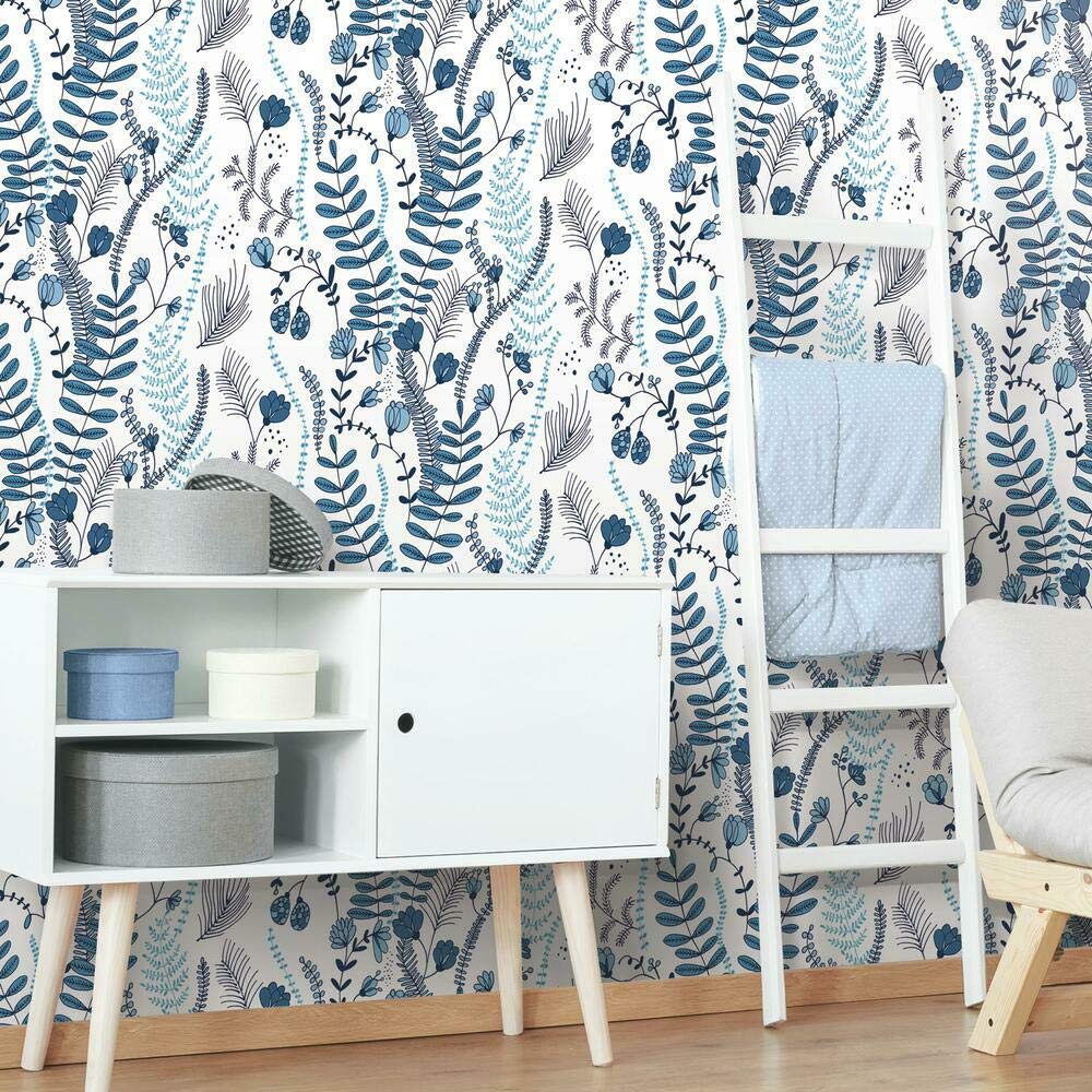 RoomMates RMK11542RL Finlayson Blue Verso Peel and Stick Wallpaper, Blue, White, 45.7 x 47.9 cm - Image 4