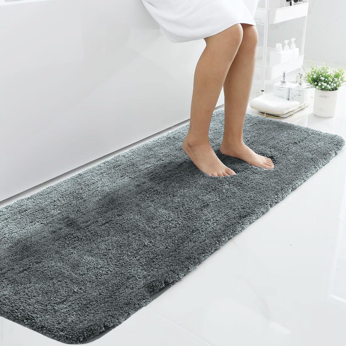 LUXE HOME INTERNATIONAL Microfiber Runner Super Soft Non Slip Vegas Rugs for Bedroom (2X5 Ft, Grey) Pack of 1