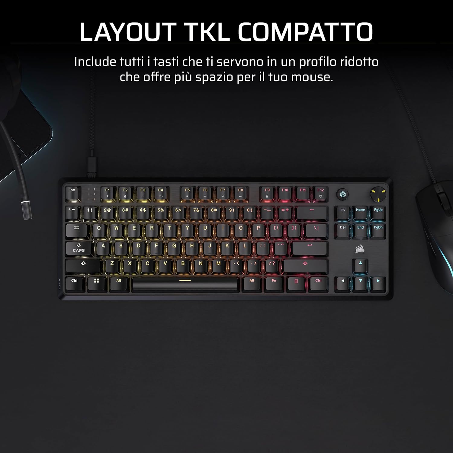 CORSAIR K70 CORE TKL RGB Tastiera da Gioco Meccanica Tenkeyless ÔÇô Interruttori Lineari CORSAIR MLX Red v2 Pre-Lubrificati ÔÇô SOCD ÔÇô Smorzamento del Suono ÔÇô Coprichiavi in ABS ÔÇô QWERTY IT ÔÇô Nero - Tastiera gaming - Immagine 2