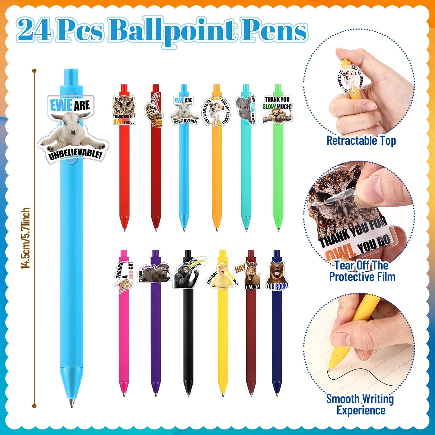 Sayglossy 24 Sets Employee Appreciation Gifts Bulk Funny Puns Animal Ballpoint Pens Acrylic Keychains Card Thank You Gift for Dental Hygienist Graduation Nurse Coworkers Team