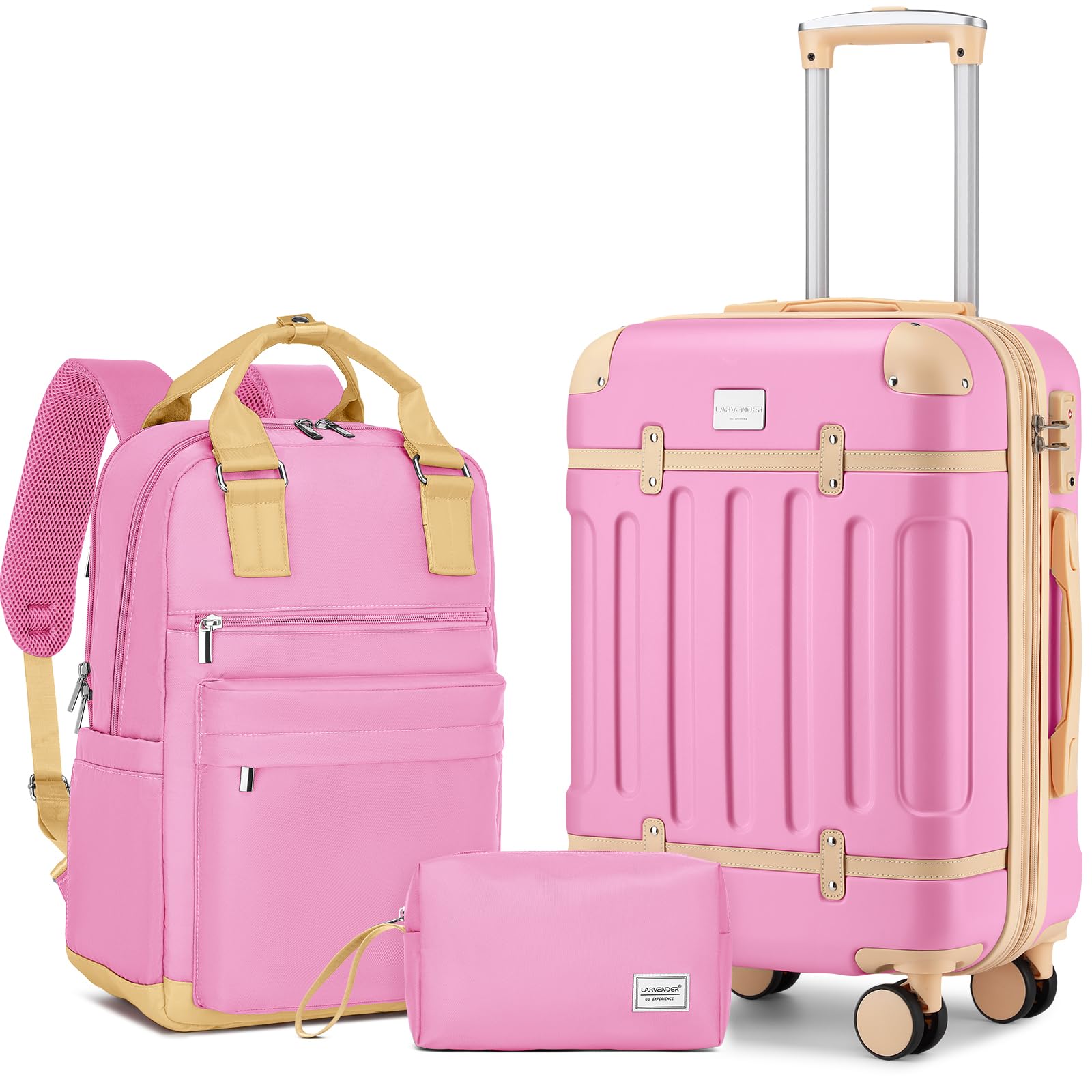 LARVENDER Luggage Sets 3 Piece Expandable Carry on Luggage 22x14x9 Airline Approved Hardshell Suitcase with Wheels TSA Lock, Lightweight Suitcase Set for Women with Travel Backpack, Berry