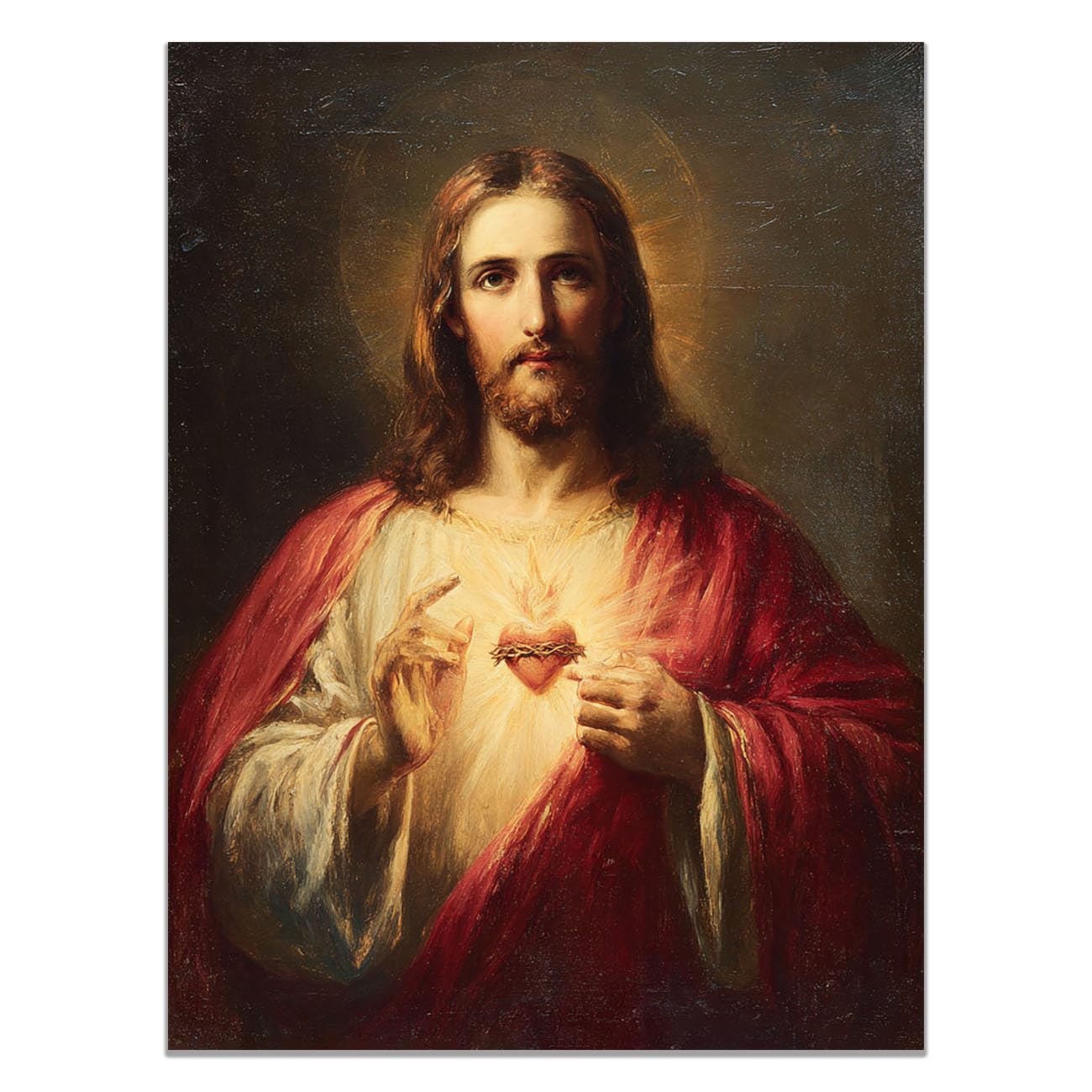 QUSAAOU Canvas Wall Art Jesus Classic Sacred Heart Painting icture Christianity Cross Poster Print Painting for Living Room Bedroom Prayer Room Home Decorate(sepia red)-80x120cm Unframed